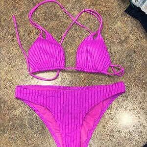 Vibrant Pink Striped Bikini Set